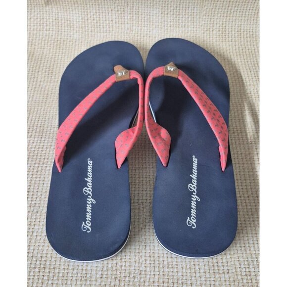 Tommy Bahama Women's Sandals Size 10 Flip Flops Blue & Pink Nautical Beach Vacay - Picture 9 of 12